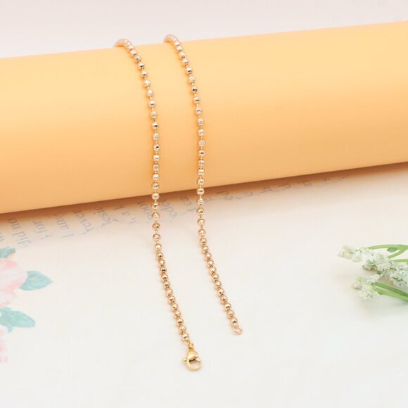 "Elegant Rose Gold Ball Chain Necklace High Polish Finish, XPNL0334 - Picture 11 of 12